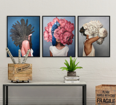 Bộ 3 Bức Cô Gái Và Hoa