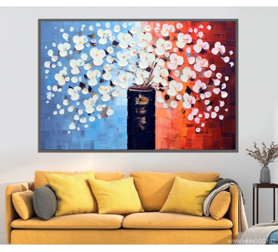 Tranh Trang Trí Bình Hoa Nền Xanh Đỏ STTV5