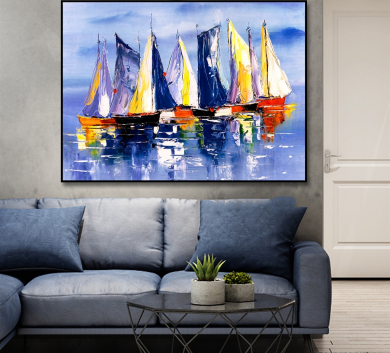 Tranh Trang Trí Thuyền Buồm Nền Xanh GEN63