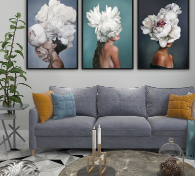 Bộ 3 Bức Cô Gái Và Hoa Trắng