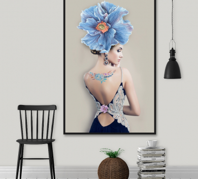 Tranh Chân Dung Cô Gái Dịu Dàng Và Cánh Hoa